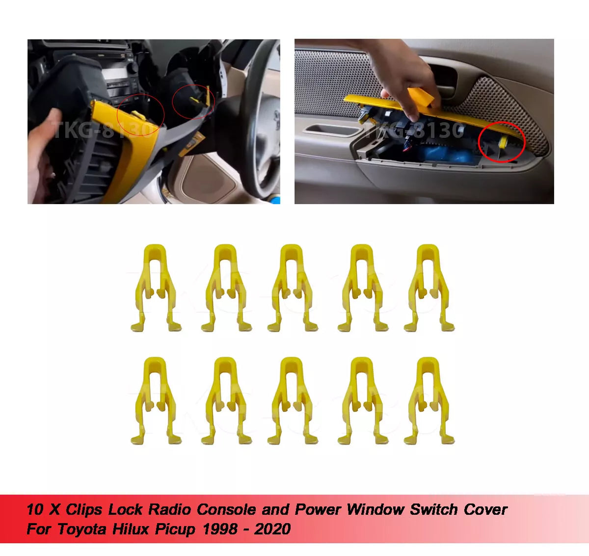 10 x Clips Lock Radio Console for Toyota Hilux (1998-2000)