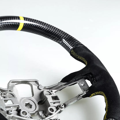 Steering Wheel Carbon Fiber Suede Yellow for Ford Mustang EcoBoost (15-17)