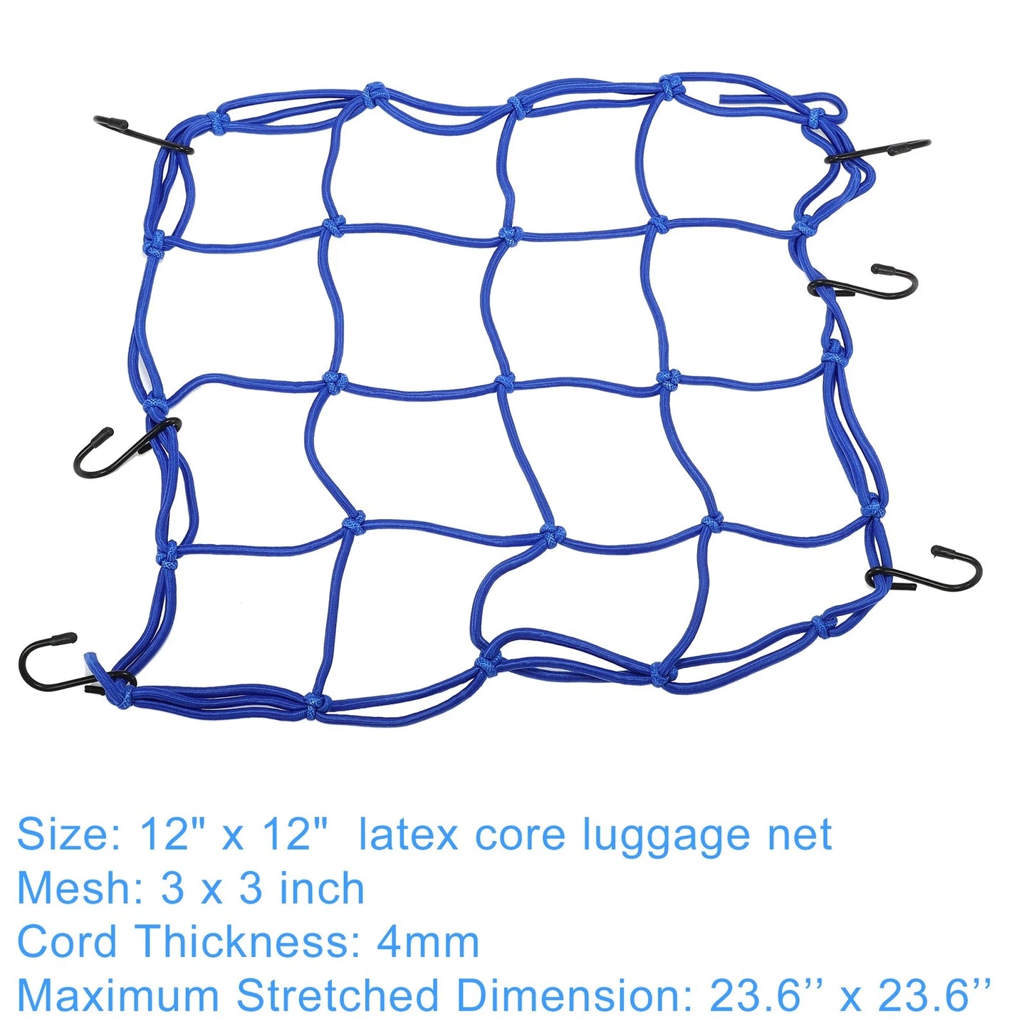 12" x 12" Motorcycle Cargo Net Luggage Thick Mesh Blue 4x4 for Motorcycle