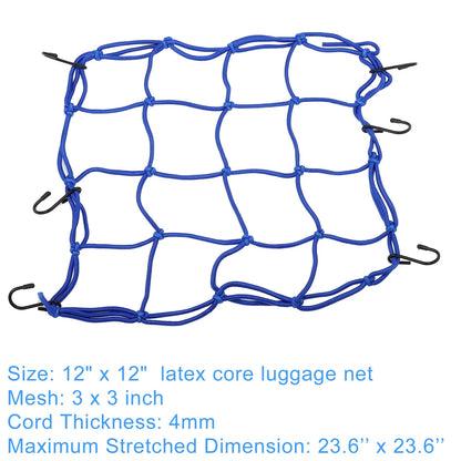 12" x 12" Motorcycle Cargo Net Luggage Thick Mesh Blue 4x4 for Motorcycle