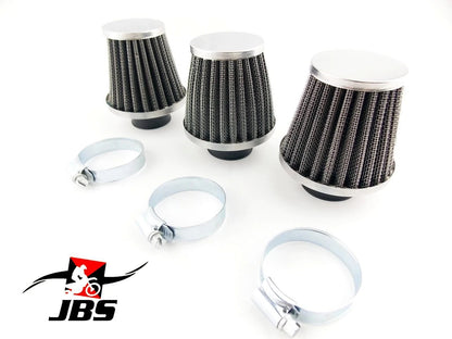 3 x JBS Performance Hi Flow 42mm Chrome Pod Air Filters for Suzuki GT380 (72-77)