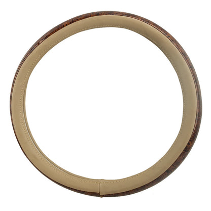 15" Beige Wood Grain Look Steering Wheel Cover for Car