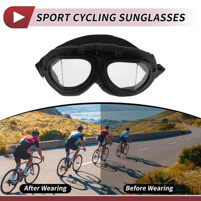 Motorcycle Riding Goggles Transparent Lens Black Frame Cycling Sunglasses 1 Set
