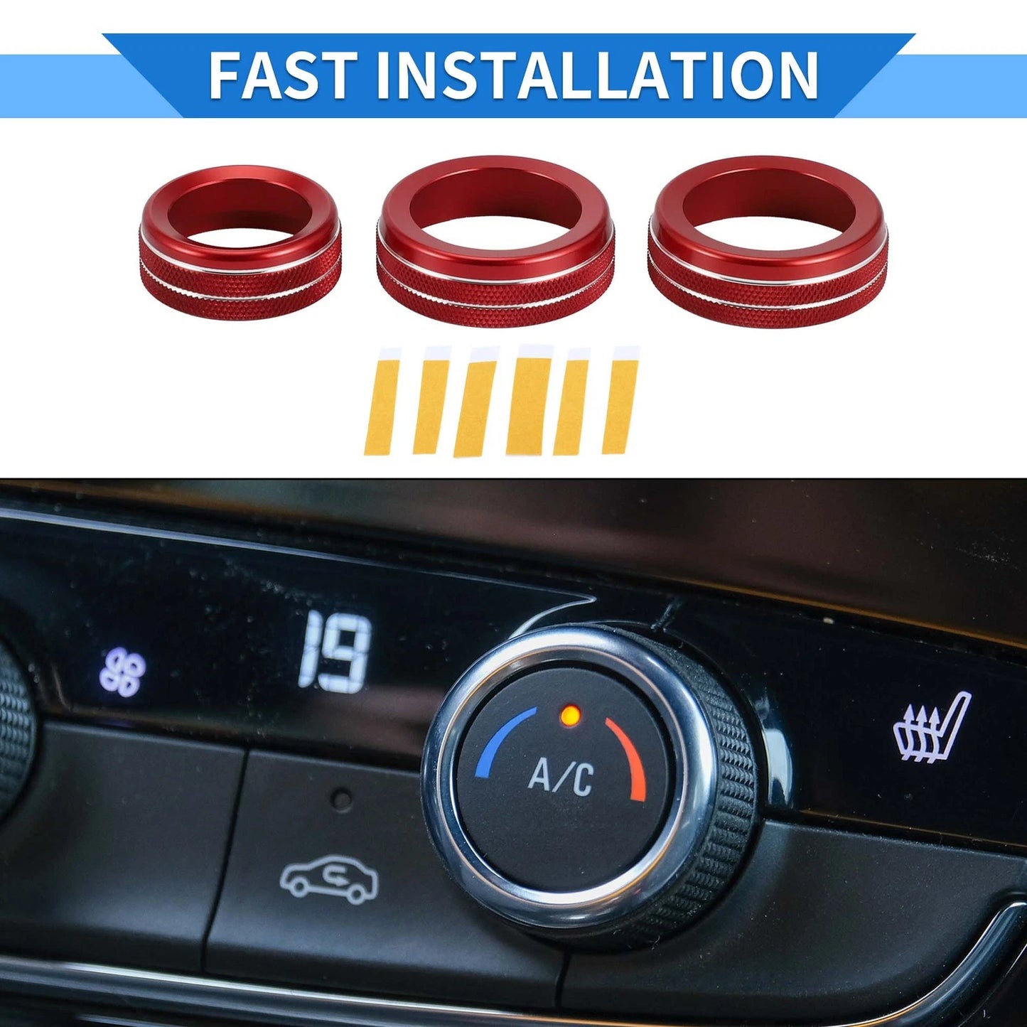 3 x AC Media Volume Tune Switch Knob Cover Ring for Dodge Durango (2021-2023)