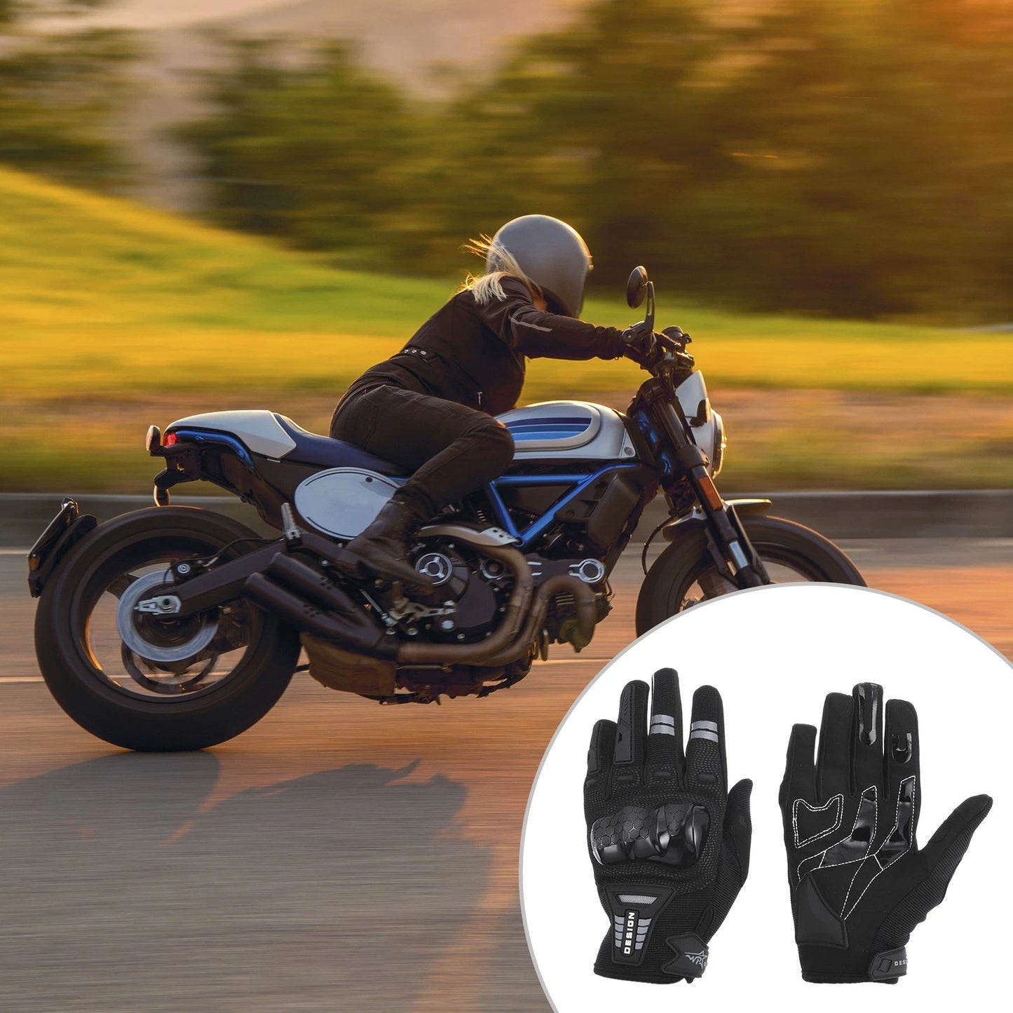 1 Pair Gloves for Motorcycle Breathable Smartphone Touch XL Black TPU