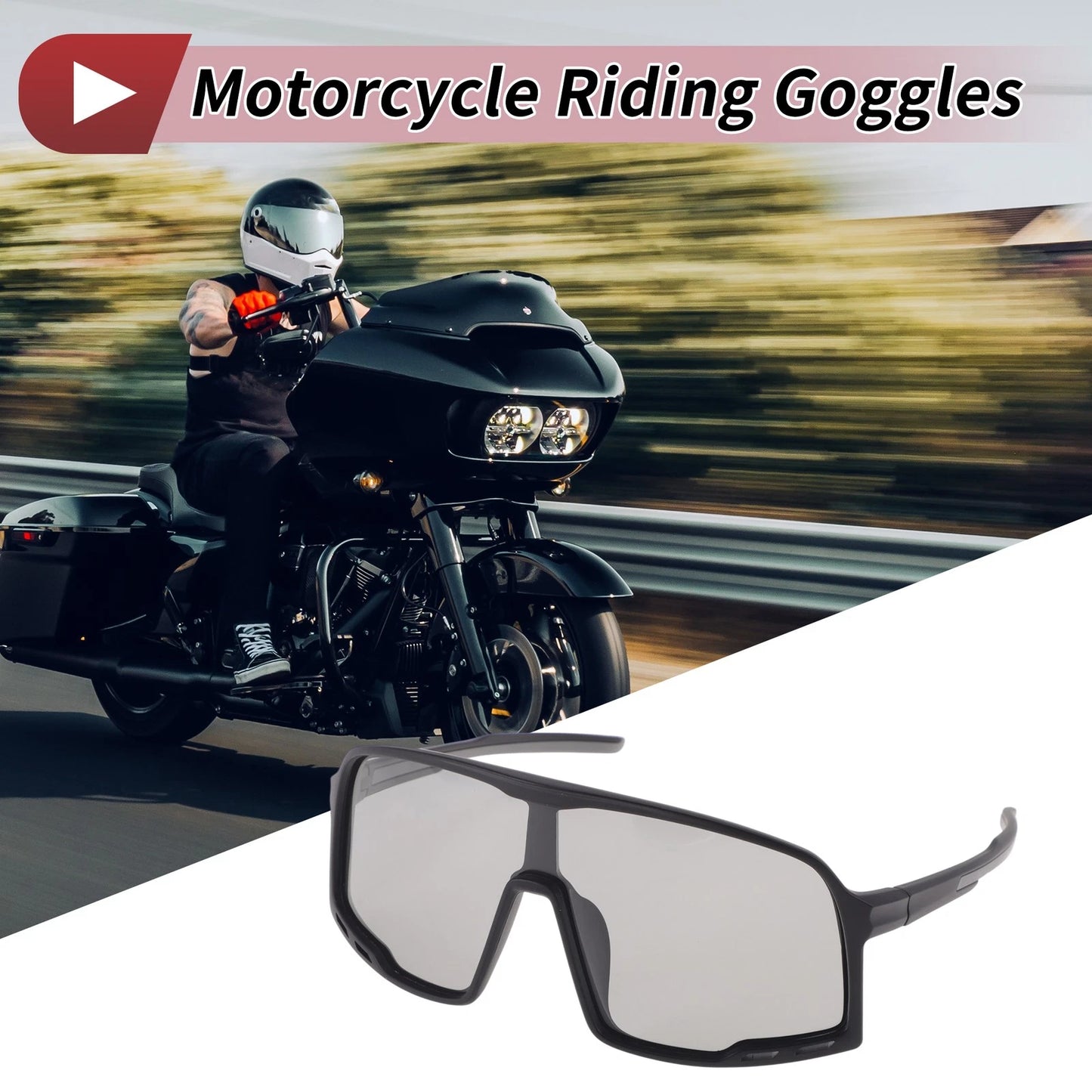 Set Riding Goggles Light Gray Lens Black Frame UV400 for Motorcycle
