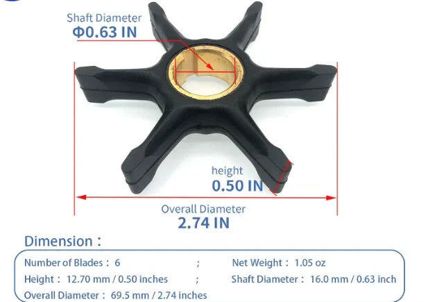 Water Pump Impeller for Johnson Evinrude Outboard 1951-1977 25-40HP 2Cyl