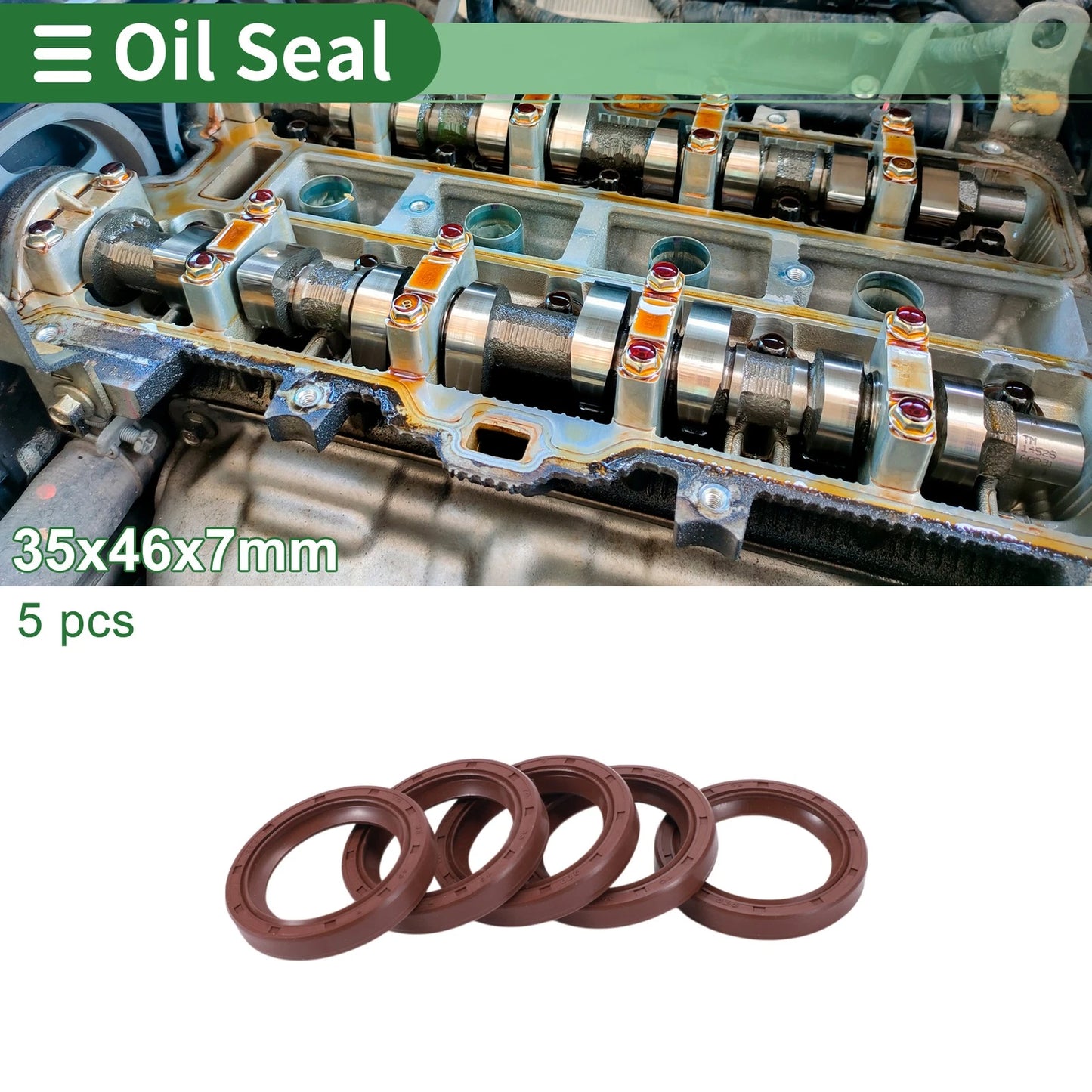 Oil Seal / 35x46x7mm / Rotary Shaft Seal Fluorine Rubber Brown 5 Pcs for Make Model