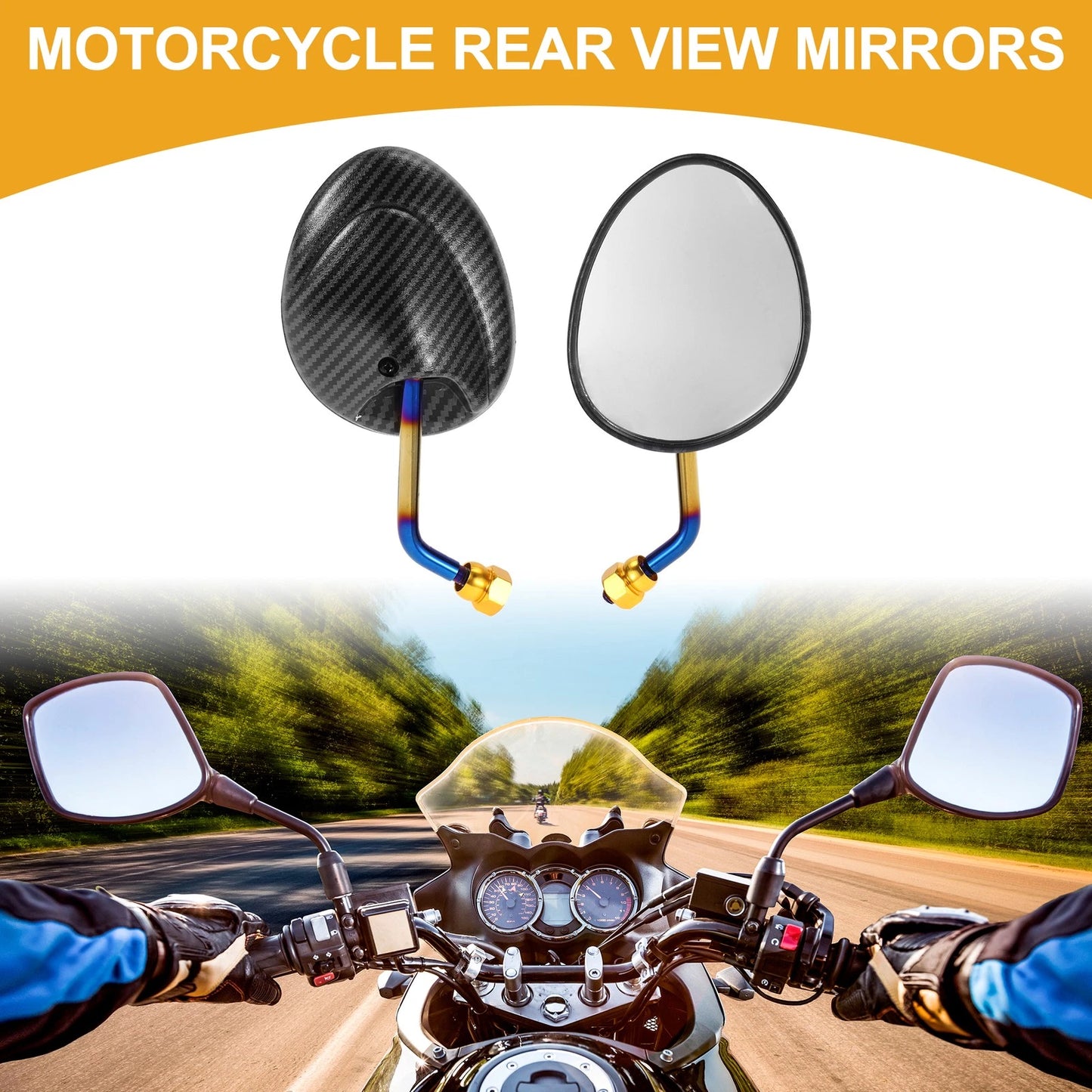 2 x Rear View Mirrors Handlebar Mirror Carbon Fiber Pattern for M8