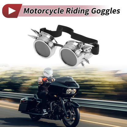 1 x Motorcycle Riding Goggles Black Lens Bright Silver Frame Glass ABS