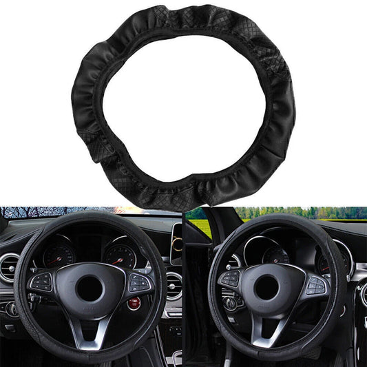 15"/37-38CM PU Leather Steering Wheel Cover for Car - Black (2015-2023)