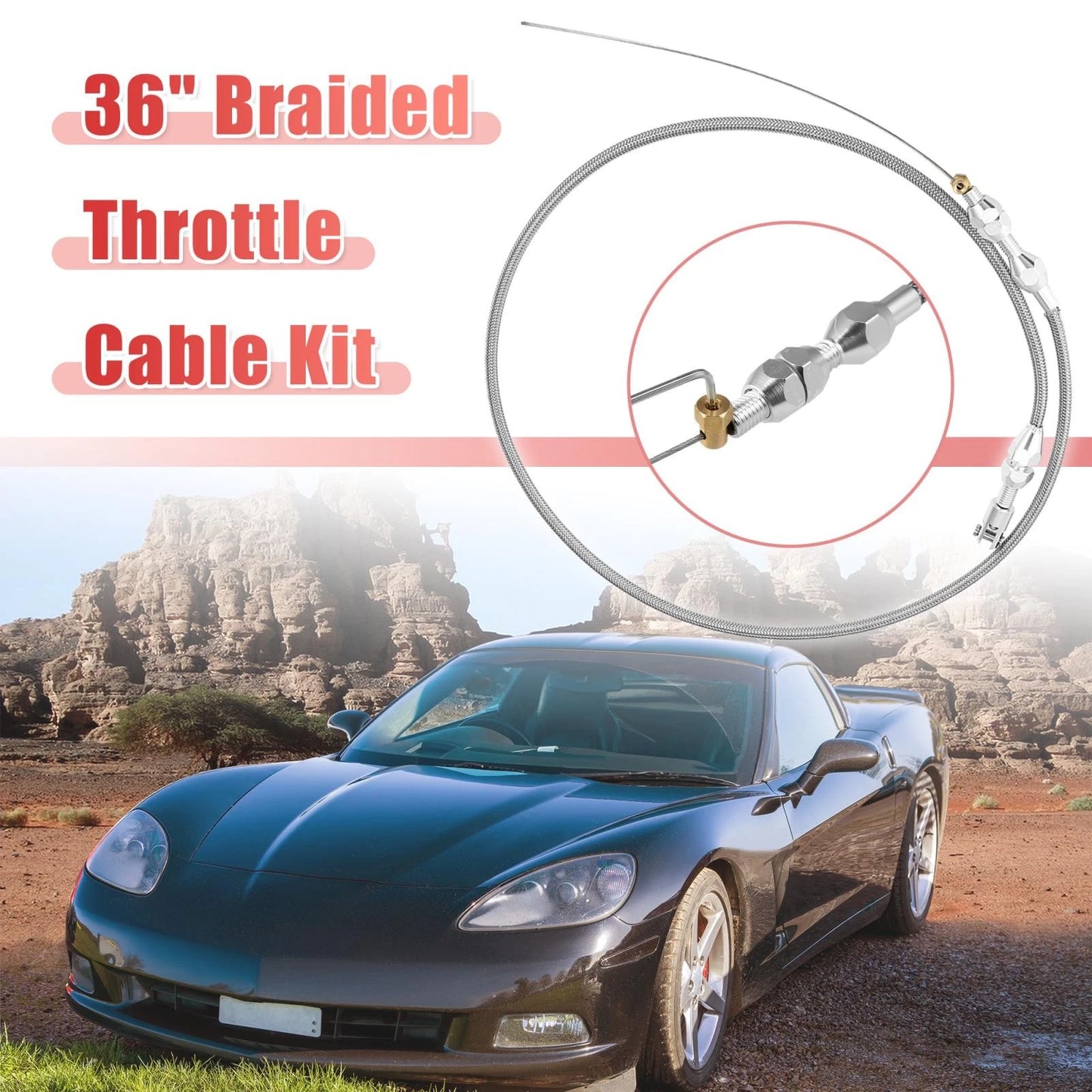 36" Braided Throttle Cable Kit for Chevrolet LS Swap (1997-2007)