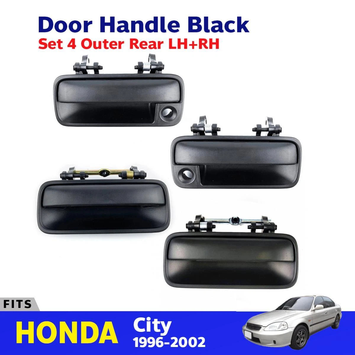 Set 4 Outer Exterior Door Pull Handle Black Fits Honda City 1996-2002 D11
