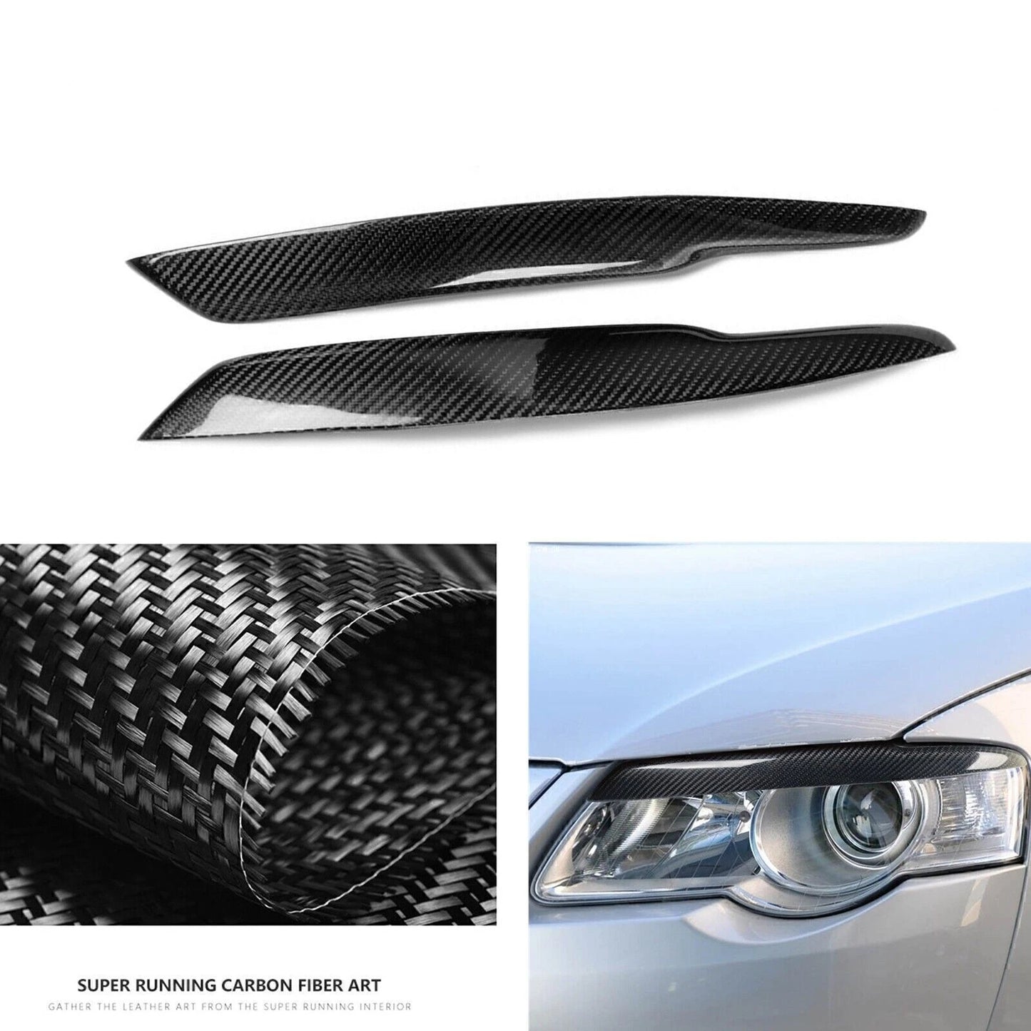 Black Carbon Fiber Headlight Eyelid Trim for VW Passat B6 (2005-2010)