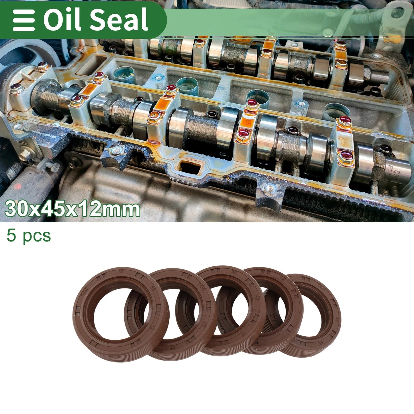 Oil Seal 30x45x12mm FKM Rubber High Pressure Brown 5 Pcs