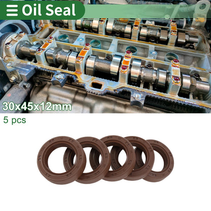 Oil Seal 30x45x12mm FKM Rubber High Pressure Brown 5 Pcs