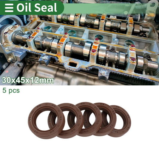 Oil Seal 30x45x12mm FKM Rubber High Pressure Brown 5 Pcs