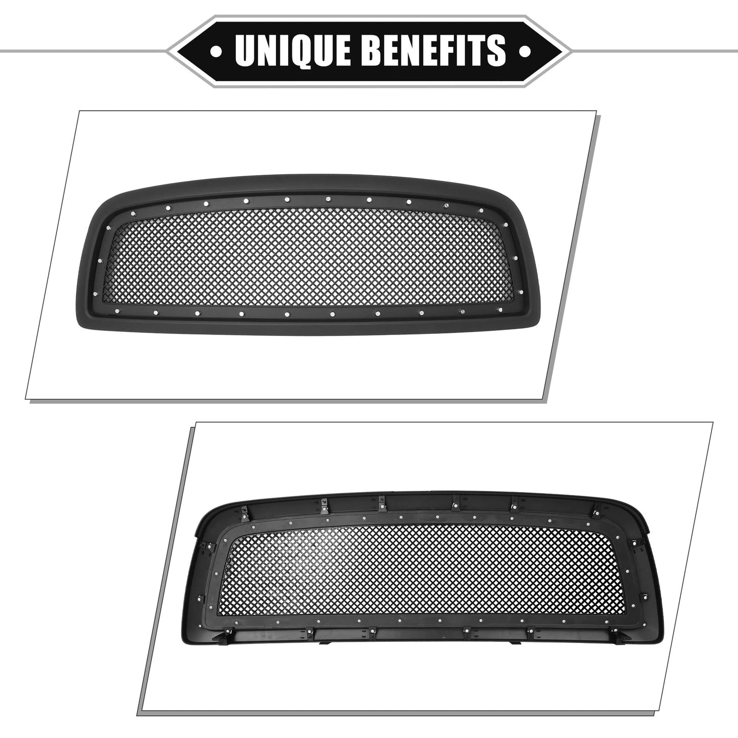 Front Grille Assembly with Rivet for Dodge Ram 1500 Matte Black (2011 - 2012)