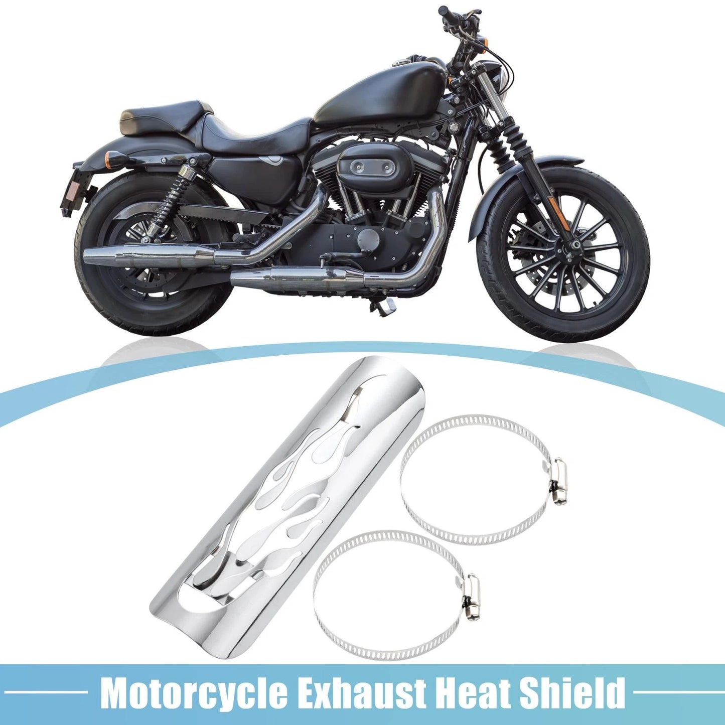 Exhaust Pipe Heat Shield 90-110mm Clamps for Harley-Davidson Silver Tone
