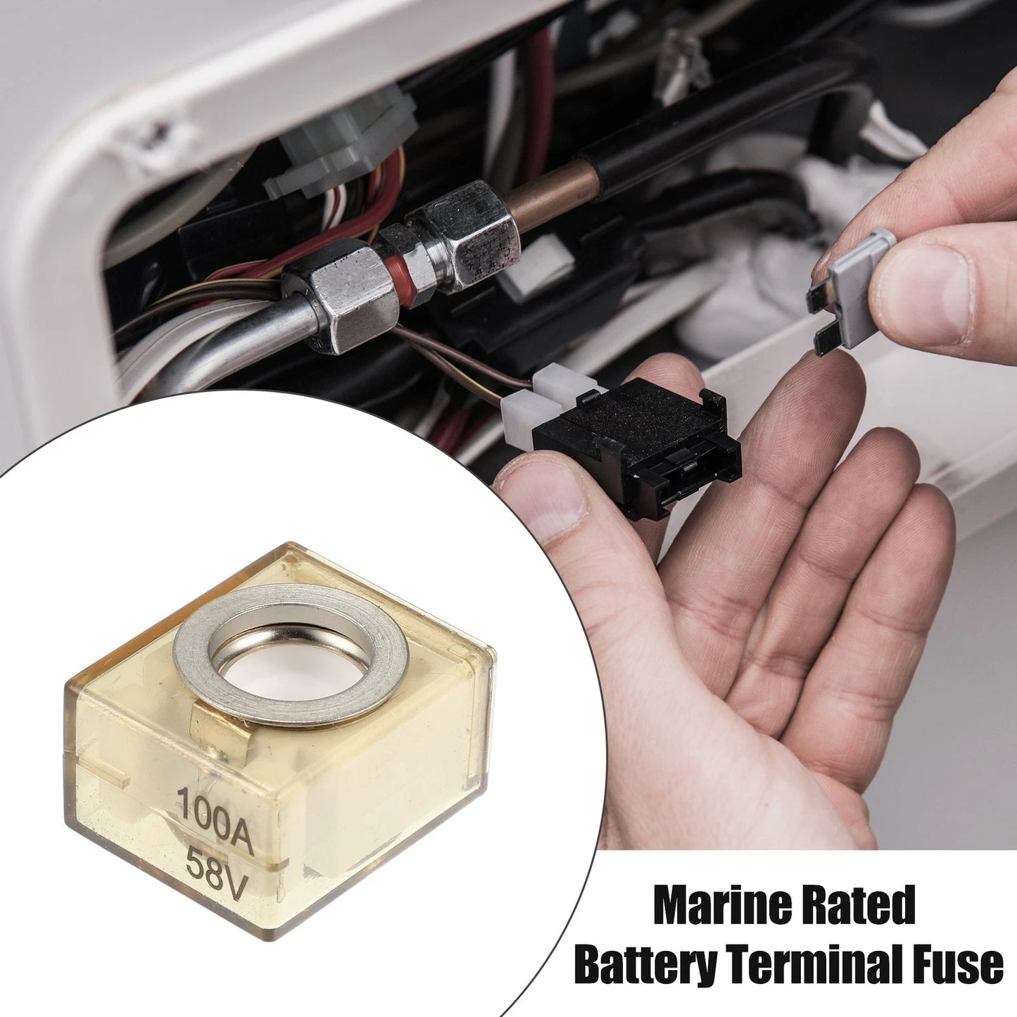 Battery Fuse Terminal 100A Waterproof Marine Rated 58V Maximum