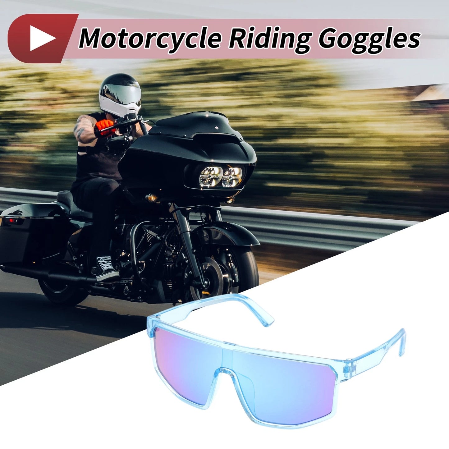 1 x Motorcycle Riding Goggles Blue Lens Blue Frame PC Cycling Sunglasses