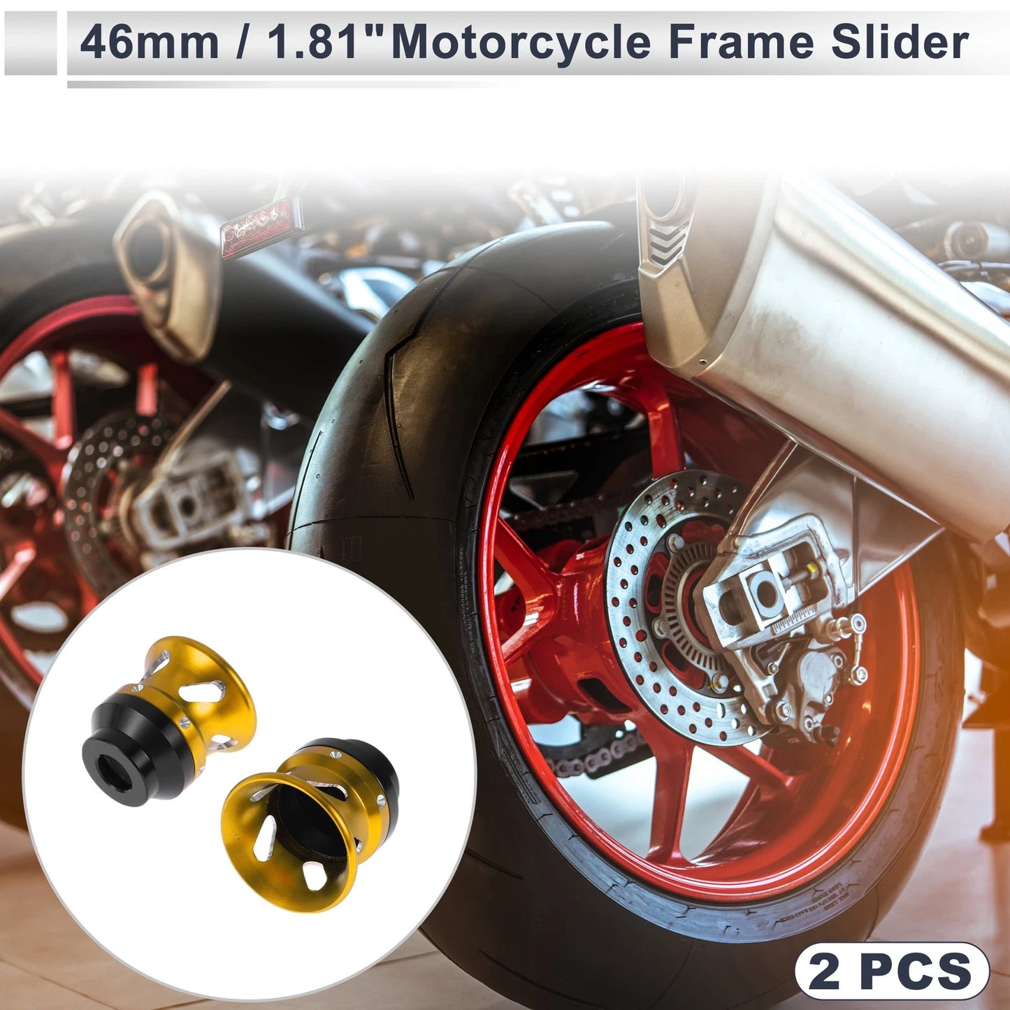 14mm Aluminum Alloy Motorcycle Slider Frame 2 x Gold Tone Black