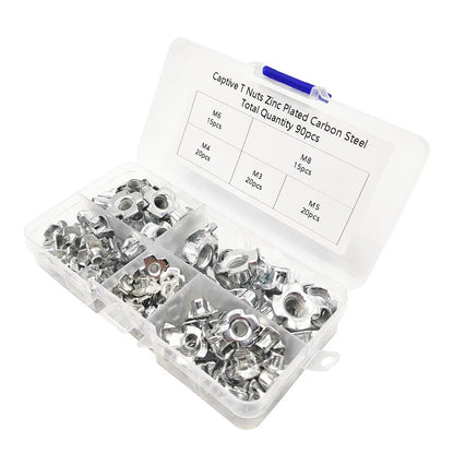 90Pcs Carbon Steel T-Nuts Assortment M3 M4 M5 M6 M8 for Various Applications