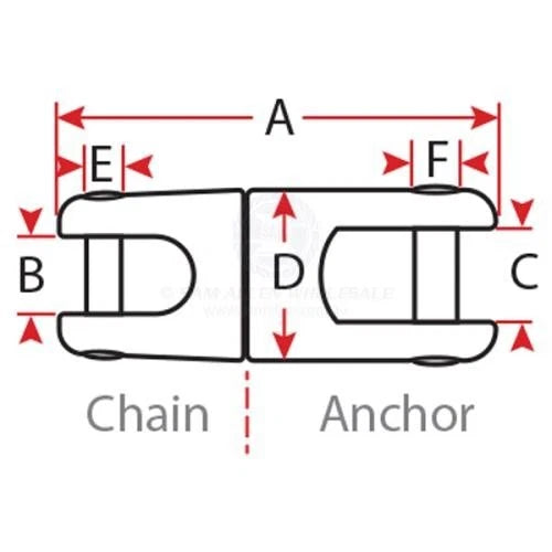 Anchor Swivel Connector for 6-8mm Chain 316 Stainless 2500Kg Break Load