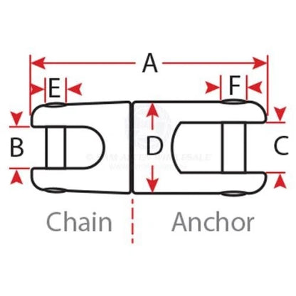 Anchor Swivel Connector for 6-8mm Chain 316 Stainless 2500Kg Break Load