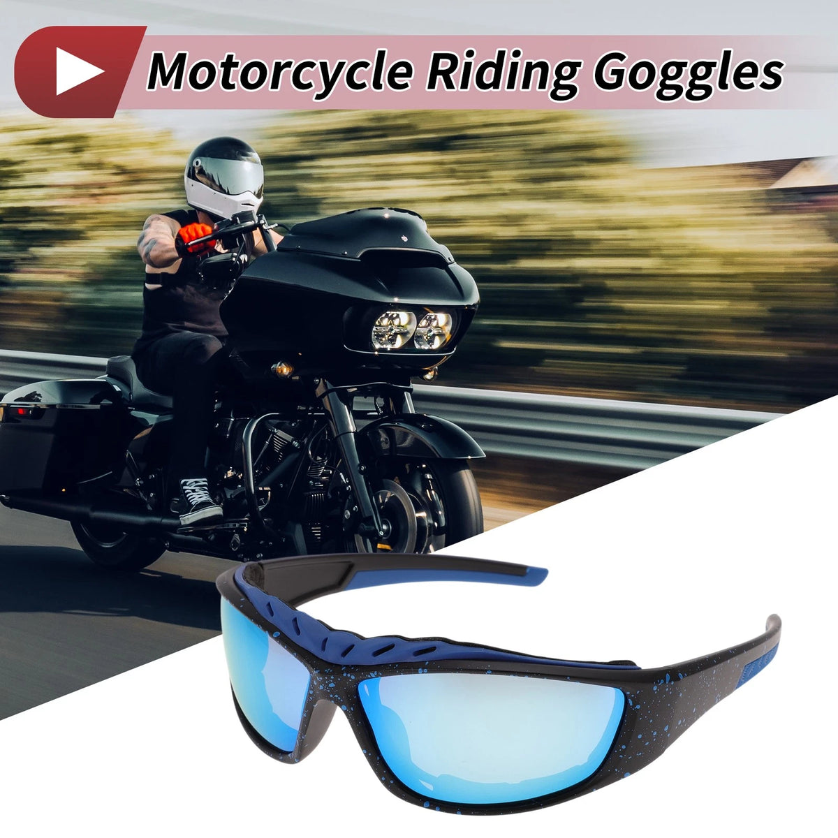 1Pc Motorcycle Riding Goggles Blue Lens Black Frame Tri-acetal for Motorcycle