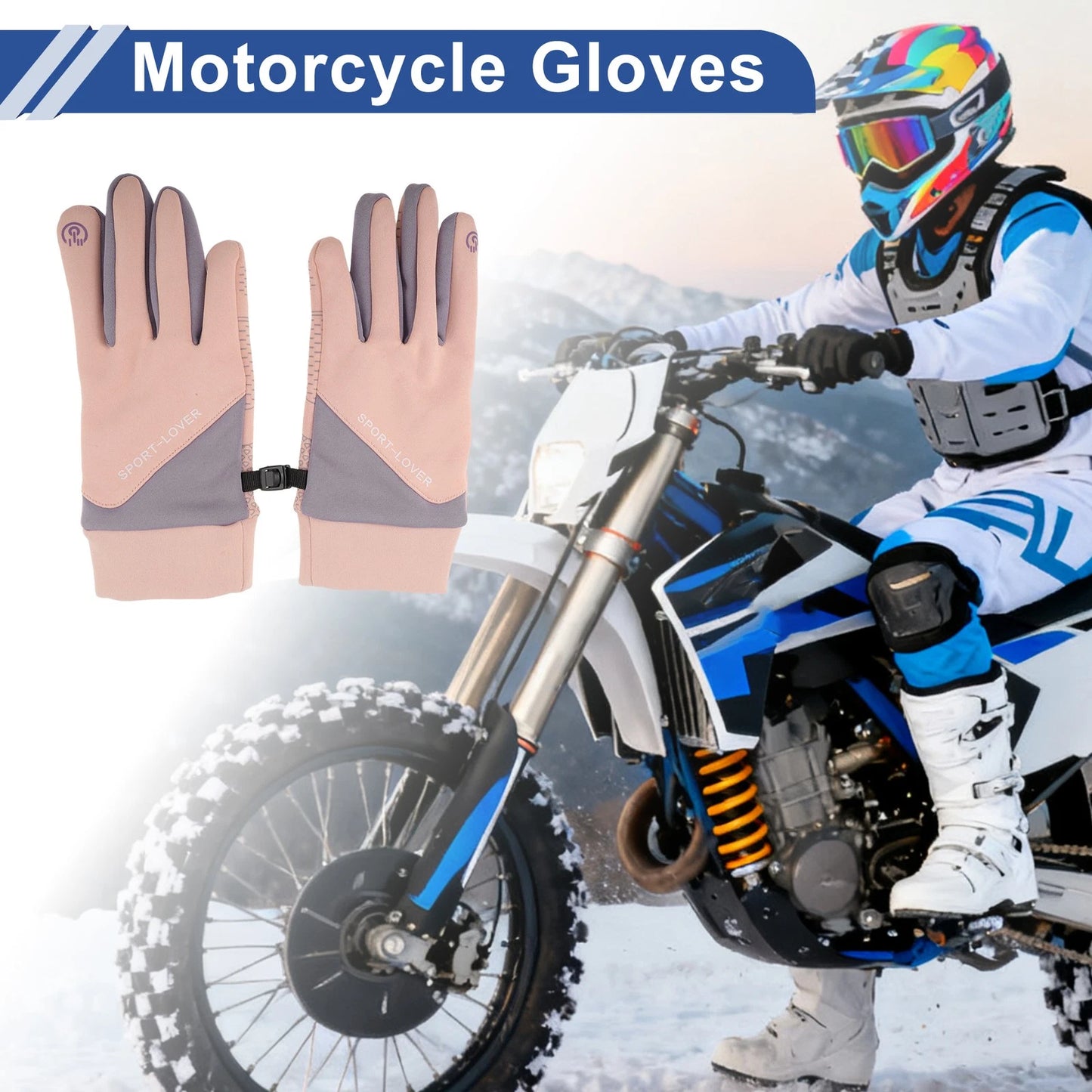 Full Finger Outdoor Fleece Women Cycling Gloves for Mountain Biking Pink Gray