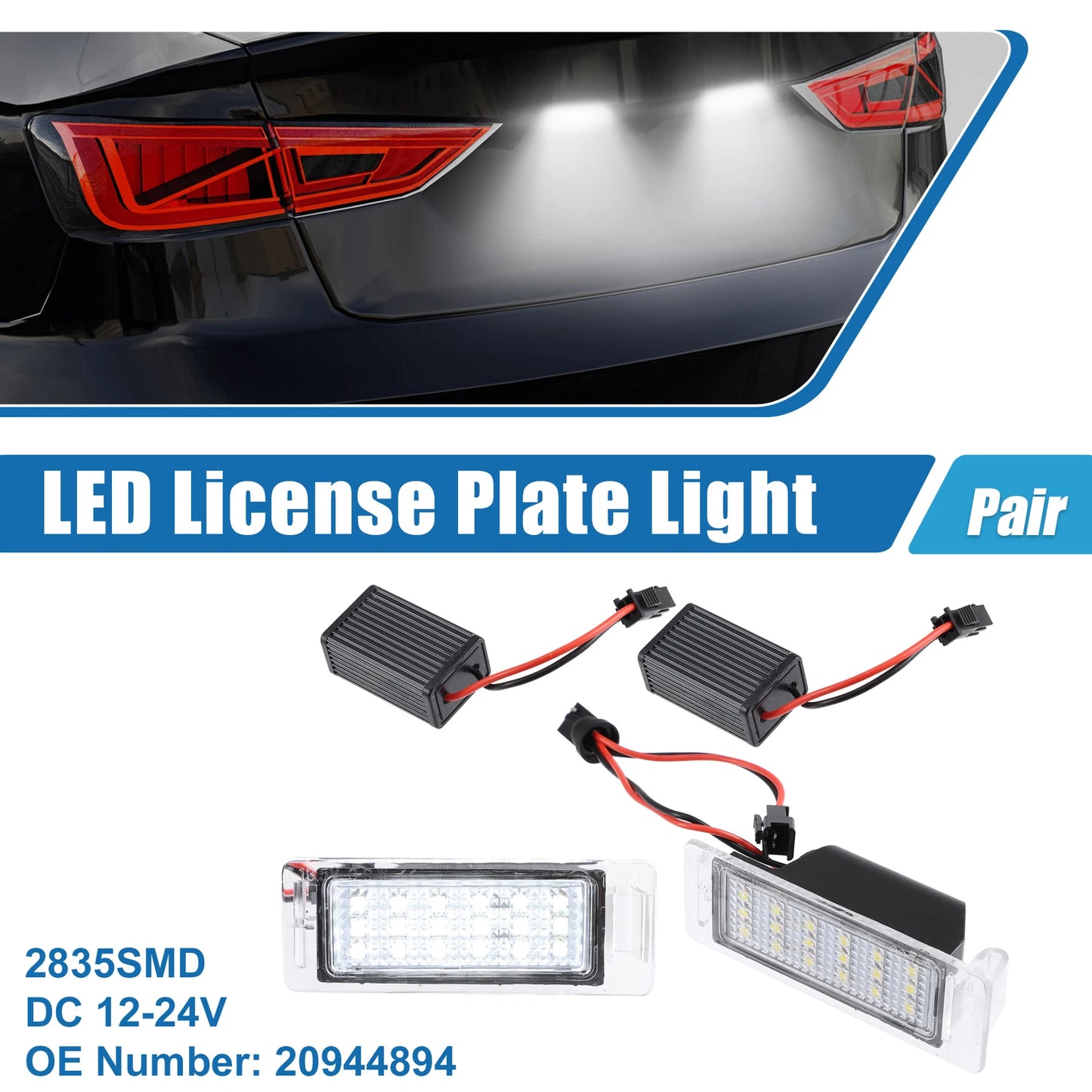 Pair White LED Car License Plate Light Assembly for Chevy