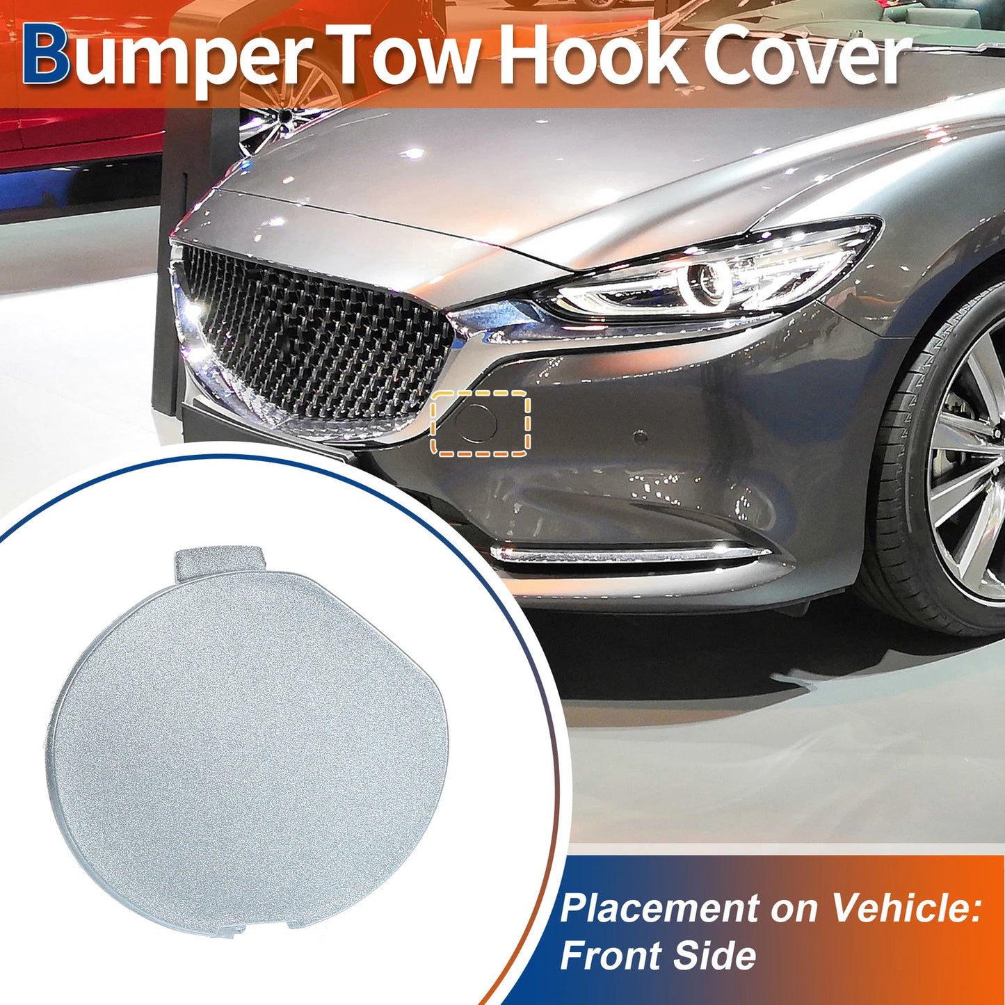 Front Bumper Tow Hook Cover for Mazda 6 Atenza (2013-2021) Silver Tone