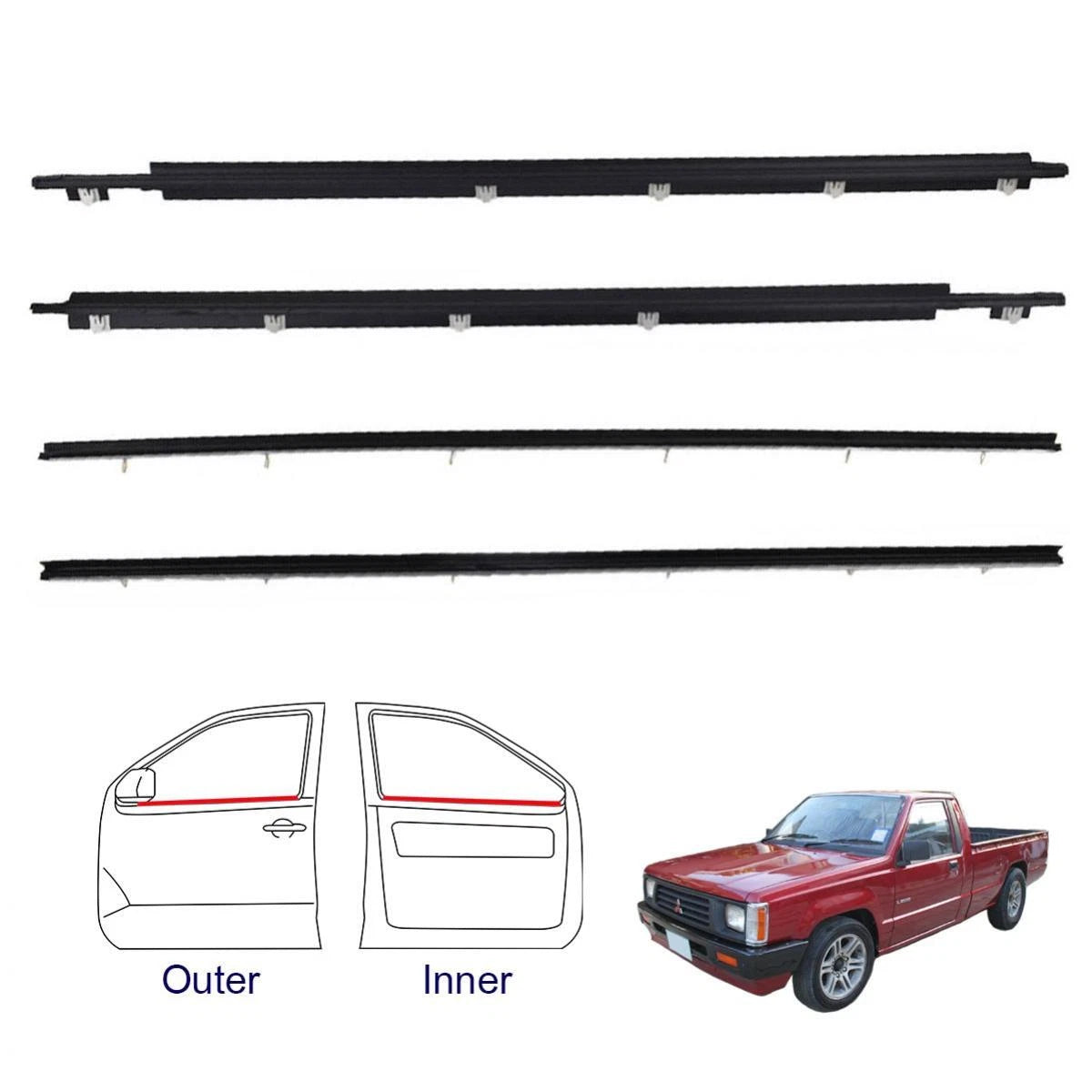 Weatherstrip Door Belt Outer+Inner Fits Mitsubishi Cyclone Triton 1986-1996 D09