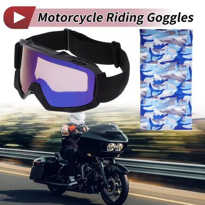 Motorcycle Riding Goggles Blue Purple Lens Black Frame PC TPU Cycling Sunglasses