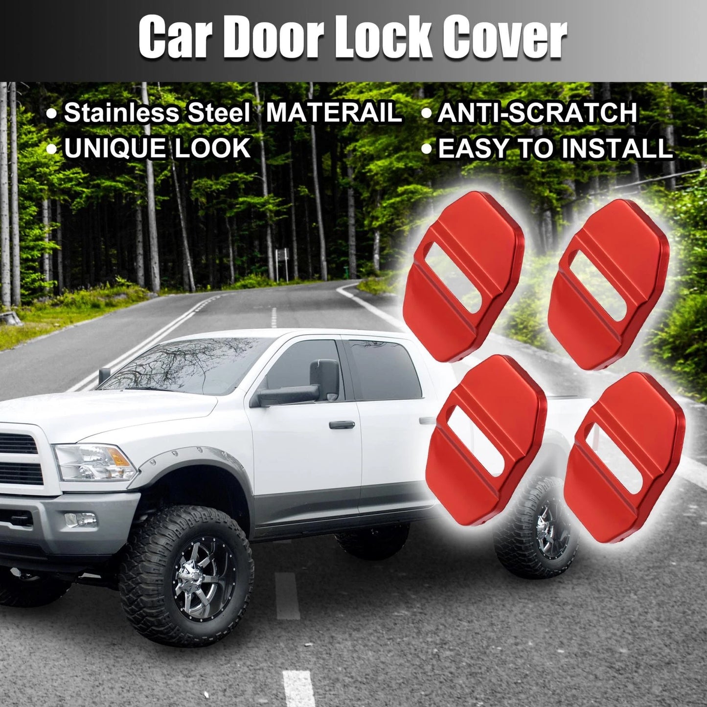 4 x Car Door Lock Latch Covers for Dodge Charger (2020-2023) - Stainless Steel Red