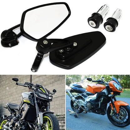 Black 7/8" Bar End Rear Side View Mirrors for Universal Motorcycle Cafe Racer