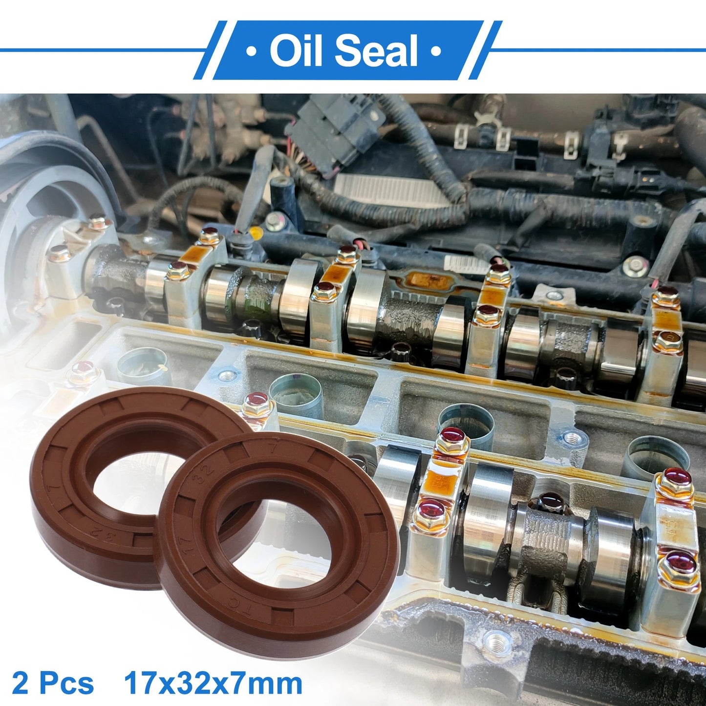 Oil Seal 17x32x7mm 2 x Seal Ring Rotary Shaft Seal FKM Rubber Brown
