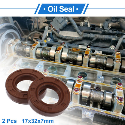 Oil Seal 17x32x7mm 2 x Seal Ring Rotary Shaft Seal FKM Rubber Brown