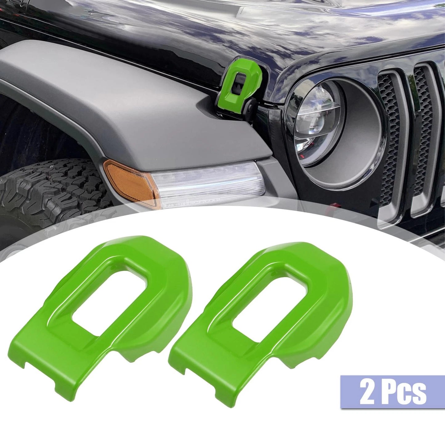 2 x Green Hood Latch Lock Catch Brackets Covers for Jeep Wrangler JL (2018-2021)