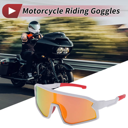 Motorcycle Riding Goggles Red Lens White Red Frame PC Tri-Acetyl Cellulos UV400