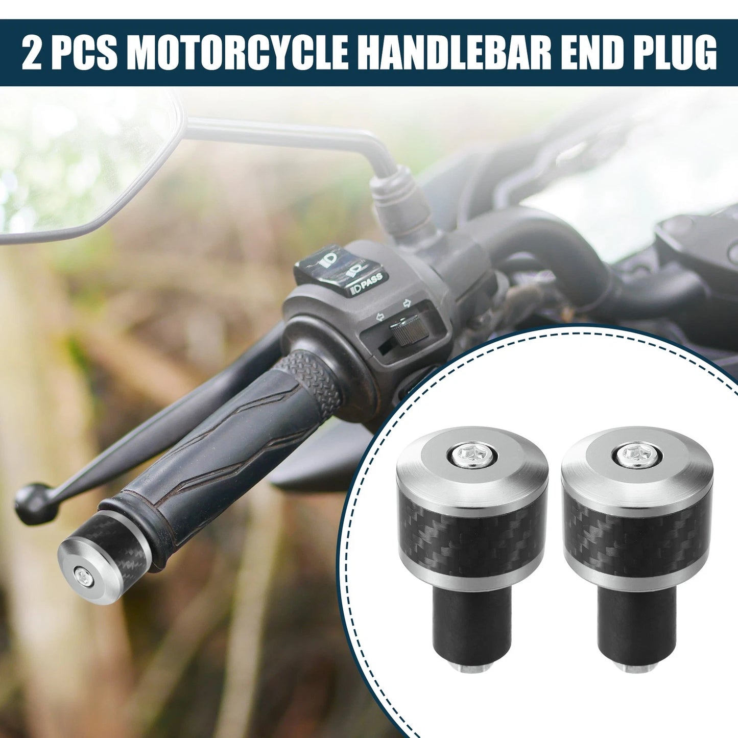 Handlebar End Plugs 18-20mm Aluminum Alloy Silver Tone 2 x for Motorcycle