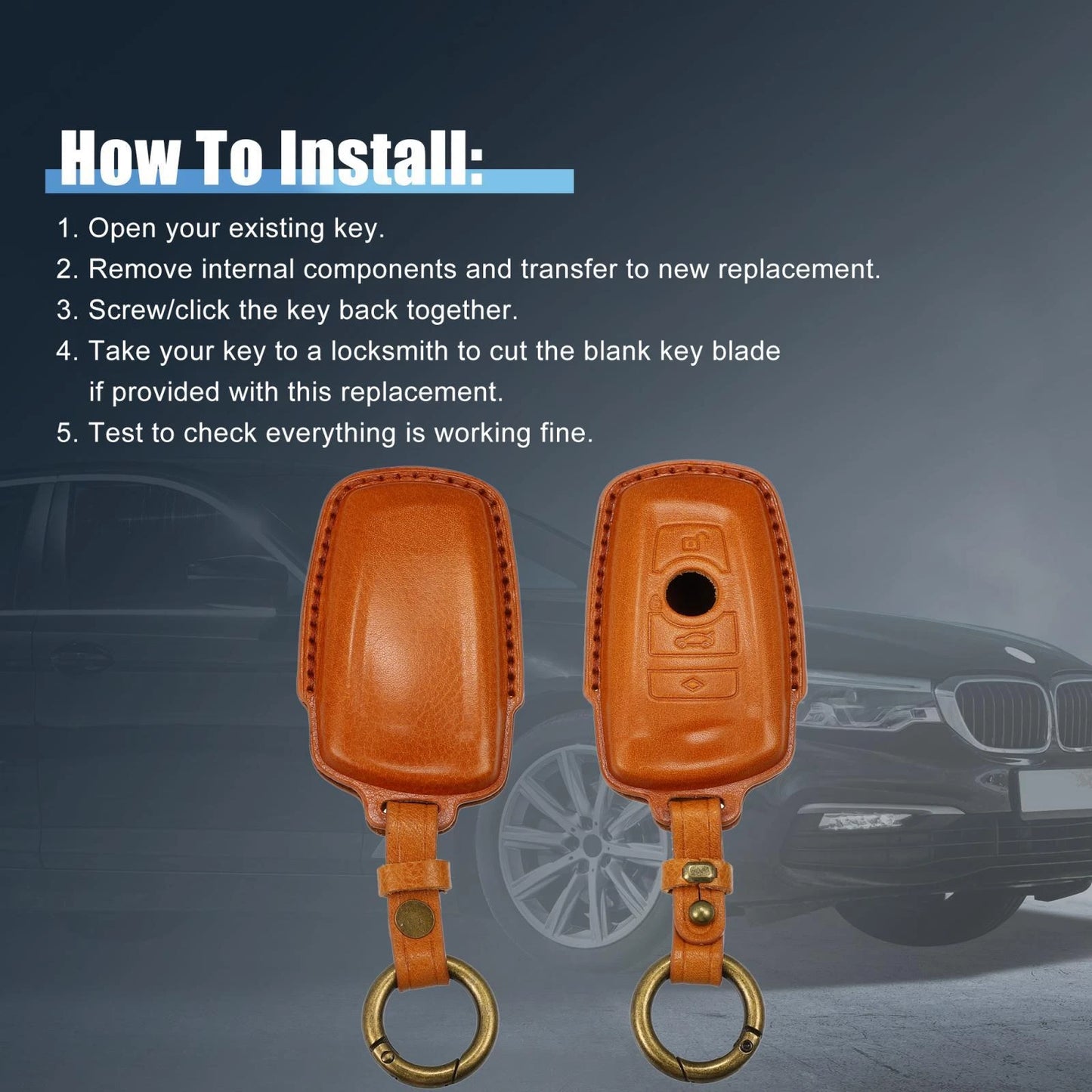 Car Remote Key Fob Case Cover 4 Button Protector Faux Leather for BMW