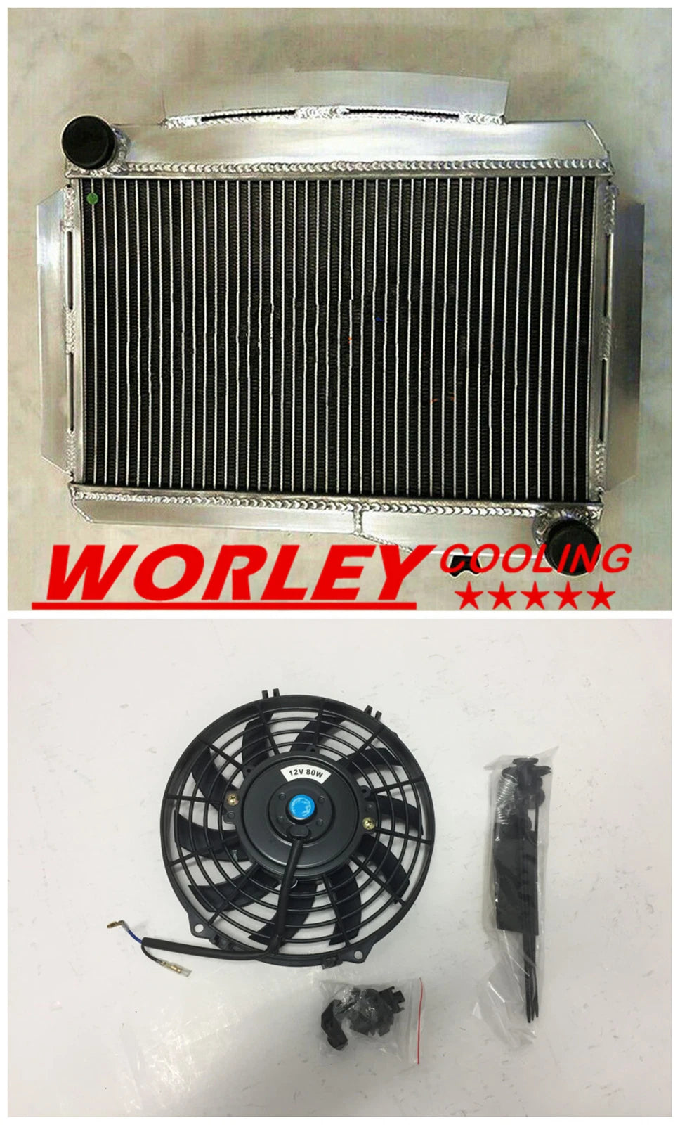 2ROW Aluminum Radiator + Fan for MG MGA 1600 TWIN CAM (1958-1960)