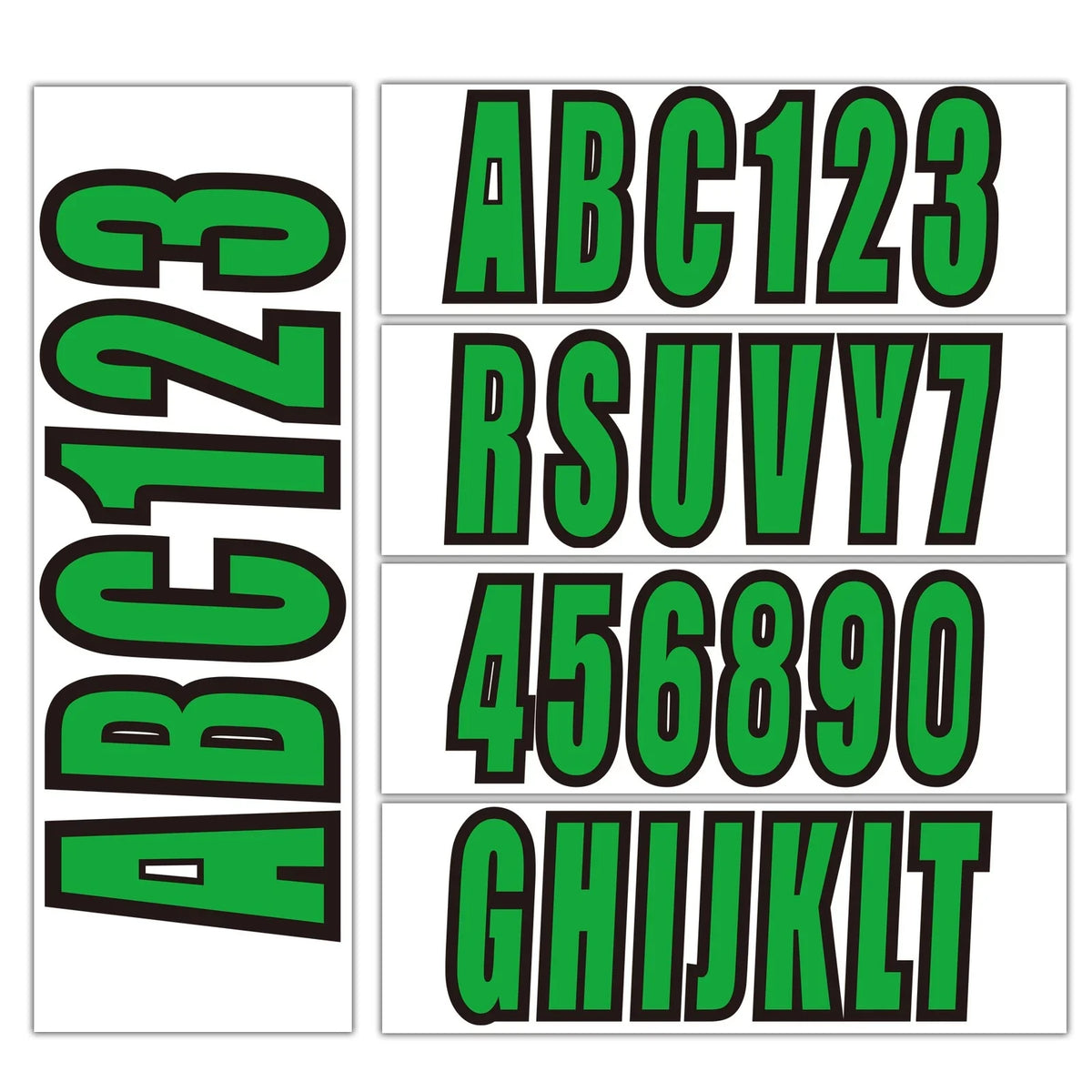 3-Inch Green Boat Registration Decals, Stickers A-Z & 0-9 Set