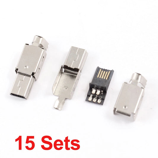 15 Pcs Mini USB 5 Pin Male Connectors w/ Metal Covers