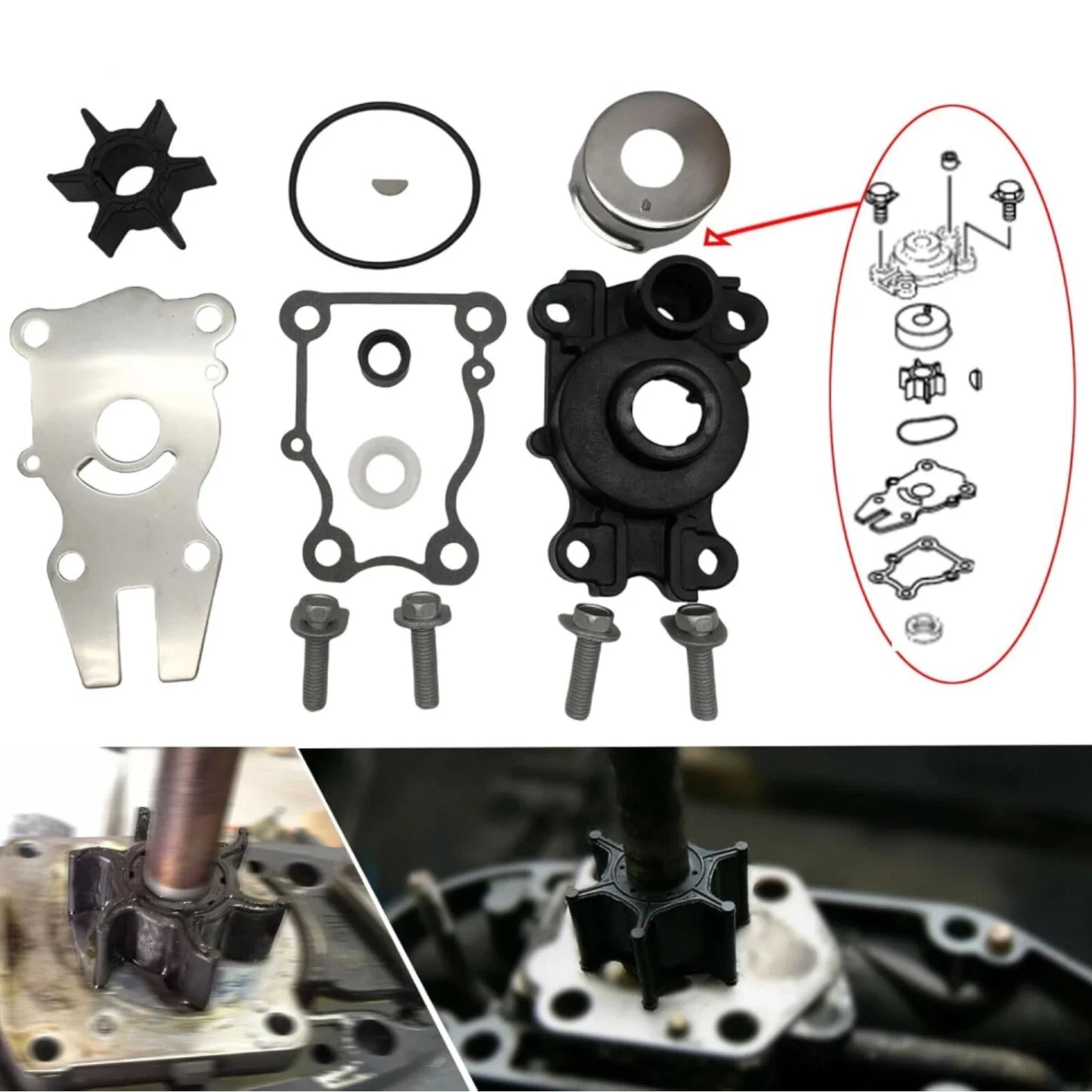 Water Pump Impeller Kit w/Housing for Yamaha 40-50HP 63D Series Outboard