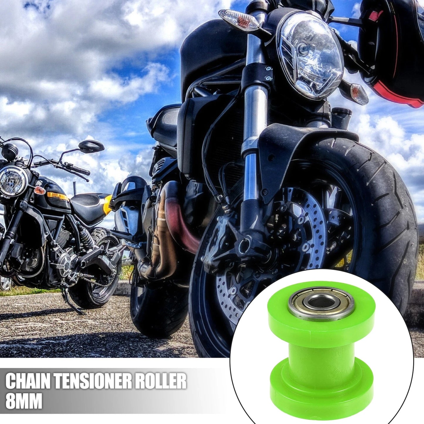 Green Chain Tensioner Rubber Wheel 2 Pcs 8mm for Motorcycle