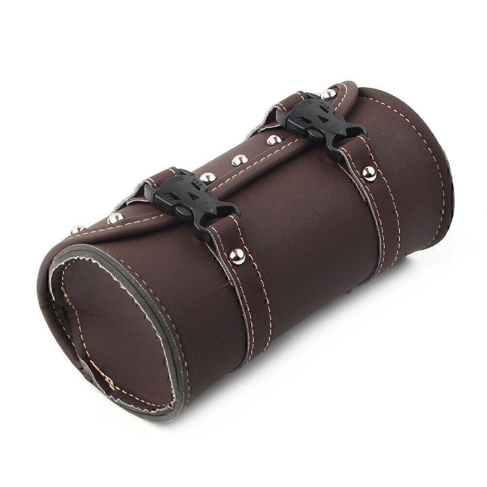 Mini Retro PU Leather Tool Bag for Motorcycle Handlebar Sissy Bar Saddlebag
