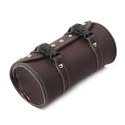 Mini Retro PU Leather Tool Bag for Motorcycle Handlebar Sissy Bar Saddlebag